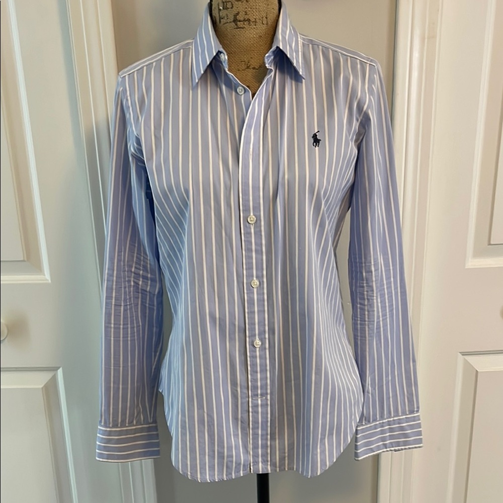 Ralph Lauren Blue and White Striped Button-Down Shirt